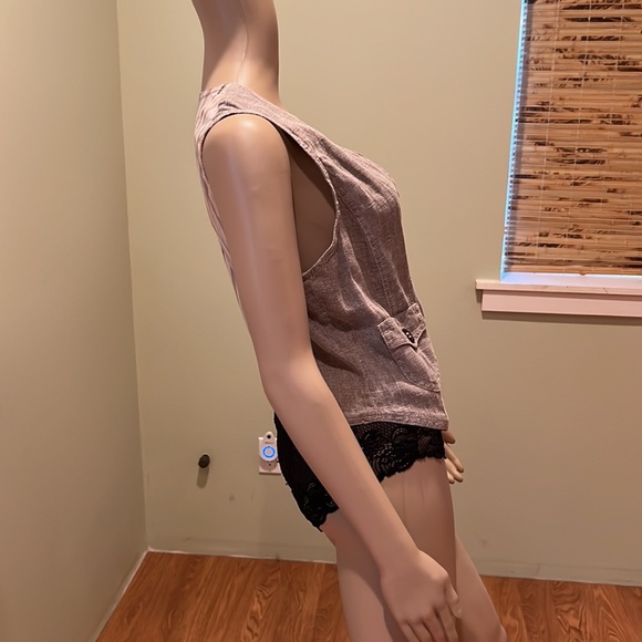 Lino Catalino Linen Vest In Taupe And Pinestripe Size 10 - Picture 4 of 10